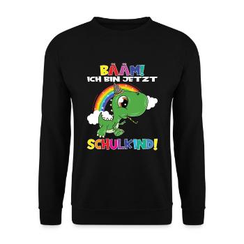 Bääm! Ich Bin Jetzt Schulkind Einschulung - Unisex Pullover - Schwarz - Vorne - Alina (178cm) & Michal (187cm)