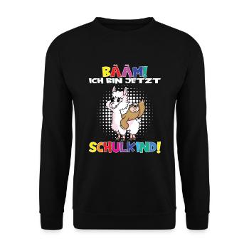 Bääm! Ich Bin Jetzt Schulkind Einschulung - Unisex Pullover - Schwarz - Vorne - Alina (178cm) & Michal (187cm)