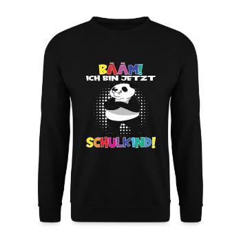 Bääm! Ich Bin Jetzt Schulkind Einschulung - Unisex Pullover - Schwarz - Vorne - Alina (178cm) & Michal (187cm)