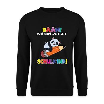 Bääm! Ich Bin Jetzt Schulkind Einschulung - Unisex Pullover - Schwarz - Vorne - Alina (178cm) & Michal (187cm)
