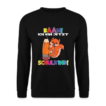 Bääm! Ich Bin Jetzt Schulkind Einschulung - Unisex Pullover - Schwarz - Vorne - Alina (178cm) & Michal (187cm)