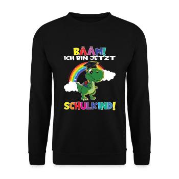 Bääm! Ich Bin Jetzt Schulkind Einschulung - Unisex Pullover - Schwarz - Vorne - Alina (178cm) & Michal (187cm)