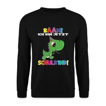 Bääm! Ich Bin Jetzt Schulkind Einschulung - Unisex Pullover - Schwarz - Vorne - Alina (178cm) & Michal (187cm)