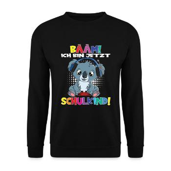 Bääm! Ich Bin Jetzt Schulkind Einschulung - Unisex Pullover - Schwarz - Vorne - Alina (178cm) & Michal (187cm)
