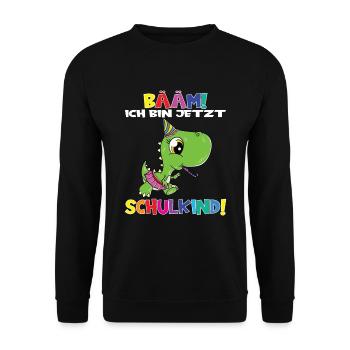 Bääm! Ich Bin Jetzt Schulkind Einschulung - Unisex Pullover - Schwarz - Vorne - Alina (178cm) & Michal (187cm)