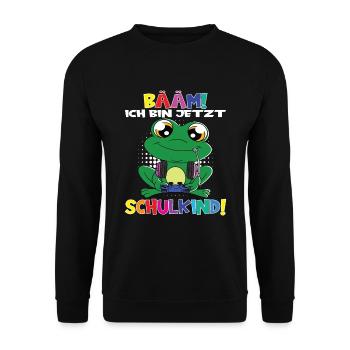 Bääm! Ich Bin Jetzt Schulkind Einschulung - Unisex Pullover - Schwarz - Vorne - Alina (178cm) & Michal (187cm)