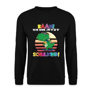 Bääm! Ich Bin Jetzt Schulkind Einschulung - Unisex Pullover - Schwarz - Vorne - Alina (178cm) & Michal (187cm)