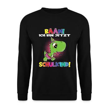 Bääm! Ich Bin Jetzt Schulkind Einschulung - Unisex Pullover - Schwarz - Vorne - Alina (178cm) & Michal (187cm)