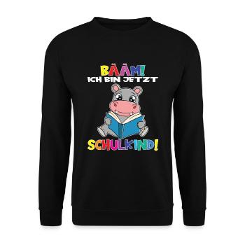 Bääm! Ich Bin Jetzt Schulkind Einschulung - Unisex Pullover - Schwarz - Vorne - Alina (178cm) & Michal (187cm)