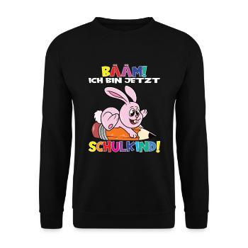 Bääm! Ich Bin Jetzt Schulkind Einschulung - Unisex Pullover - Schwarz - Vorne - Alina (178cm) & Michal (187cm)
