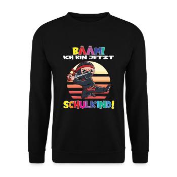Bääm! Ich Bin Jetzt Schulkind Einschulung - Unisex Pullover - Schwarz - Vorne - Alina (178cm) & Michal (187cm)