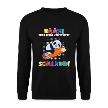 Bääm! Ich Bin Jetzt Schulkind Einschulung - Unisex Pullover - Schwarz - Vorne - Alina (178cm) & Michal (187cm)