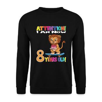 Lion Birthday I Am Now 8 Years Old - Unisex Sweatshirt - black - Front - Alina (178cm) & Michal (187cm)