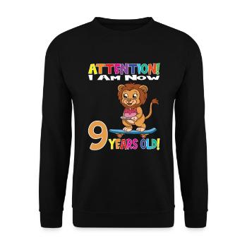 Anniversaire Lion J'ai maintenant 9 ans - Sweat-shirt Unisexe - noir - Devant - Alina (178cm) & Michal (187cm)