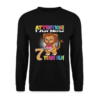 Anniversaire Lion J'ai maintenant 7 ans - Sweat-shirt Unisexe - noir - Devant - Alina (178cm) & Michal (187cm)