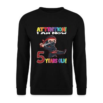 Anniversaire Ninja Boy J'ai maintenant 5 ans - Sweat-shirt Unisexe - noir - Devant - Alina (178cm) & Michal (187cm)