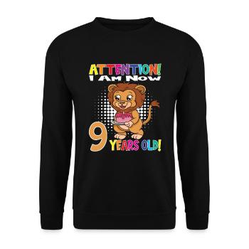 Anniversaire Lion J'ai maintenant 9 ans - Sweat-shirt Unisexe - noir - Devant - Alina (178cm) & Michal (187cm)