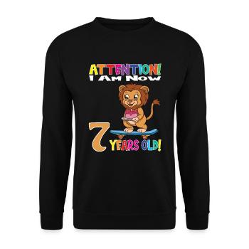 Anniversaire Lion J'ai maintenant 7 ans - Sweat-shirt Unisexe - noir - Devant - Alina (178cm) & Michal (187cm)