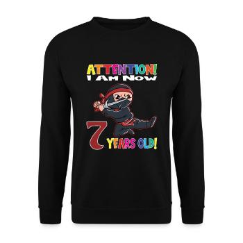 Anniversaire Ninja Boy J'ai maintenant 7 ans - Sweat-shirt Unisexe - noir - Devant - Alina (178cm) & Michal (187cm)