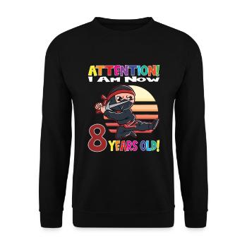 Ninja Birthday I Am Now 8 Years Old - Unisex Sweatshirt - black - Front - Alina (178cm) & Michal (187cm)