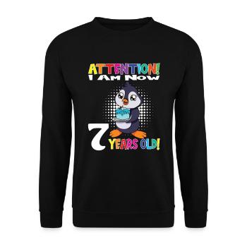 Penguin Anniversaire Je suis maintenant 7 ans - Sweat-shirt Unisexe - noir - Devant - Alina (178cm) & Michal (187cm)