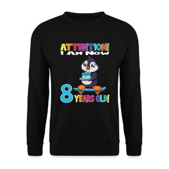Penguin Birthday I Am Now 8 Years Old - Unisex Sweatshirt - black - Front - Alina (178cm) & Michal (187cm)