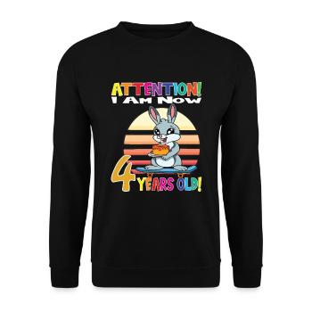 Anniversaire de lapin J’ai maintenant 4 ans - Sweat-shirt Unisexe - noir - Devant - Alina (178cm) & Michal (187cm)