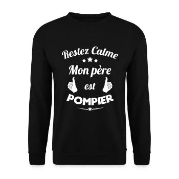 Restez calme Mon père est pompier Cadeau - Sweat-shirt Unisexe - noir - Devant - Alina (178cm) & Michal (187cm)