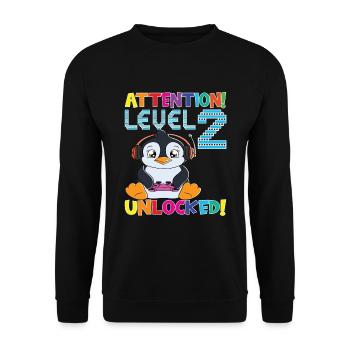 Attention Niveau 2 Anniversaire débloqué - Sweat-shirt Unisexe - noir - Devant - Alina (178cm) & Michal (187cm)