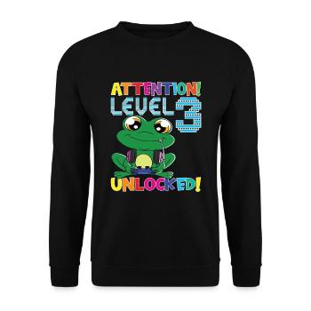 Level 3 Unlocked Gaming Birthday - Unisex Sweatshirt - black - Front - Alina (178cm) & Michal (187cm)