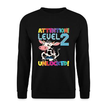 Attention Niveau 2 Anniversaire débloqué - Sweat-shirt Unisexe - noir - Devant - Alina (178cm) & Michal (187cm)