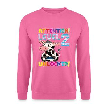 Attention Niveau 2 Anniversaire débloqué - Sweat-shirt Unisexe - rose - Devant