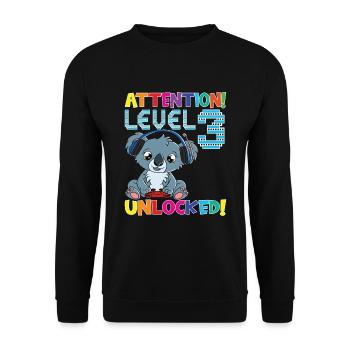 Niveau 3 Anniversaire de jeu débloqué - Sweat-shirt Unisexe - noir - Devant - Alina (178cm) & Michal (187cm)