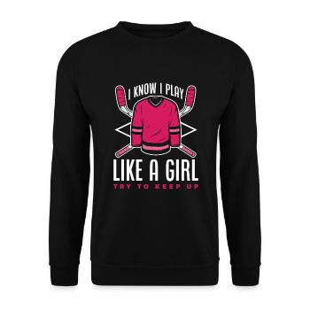 Lustiges Eishockey Hockey Geschenk Geschenkidee - Unisex Pullover - Schwarz - Vorne - Alina (178cm) & Michal (187cm)