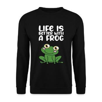 Das Leben Ist Besser Mit Einem Frosch - Unisex Pullover - Schwarz - Vorne - Alina (178cm) & Michal (187cm)