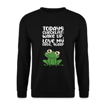 La liste de contrôle d’aujourd’hui Réveillez-vous Aimez ma grenouille Sommeil - Sweat-shirt Unisexe - noir - Devant - Alina (178cm) & Michal (187cm)