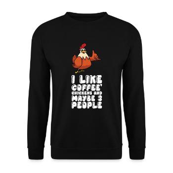 Ich Mag Kaffee Hühner Und Vielleicht 3 Menschen - Unisex Pullover - Schwarz - Vorne - Alina (178cm) & Michal (187cm)