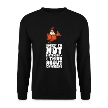 Je n’écoute pas, je pense que les poulets - Sweat-shirt Unisexe - noir - Devant - Alina (178cm) & Michal (187cm)