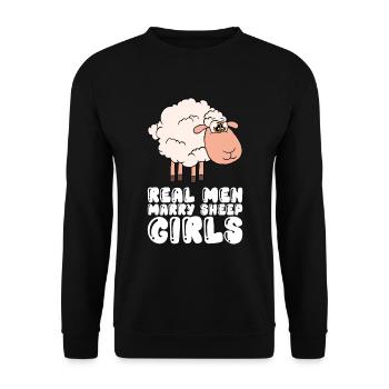 Echte Männer Heiraten Schafsmädchen - Unisex Pullover - Schwarz - Vorne - Alina (178cm) & Michal (187cm)