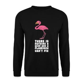 Lustige Flamingo-Grafik - Unisex Pullover - Schwarz - Vorne - Alina (178cm) & Michal (187cm)