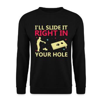 Cornhole Bean Bag Sackloch - Unisex Pullover - Schwarz - Vorne - Alina (178cm) & Michal (187cm)