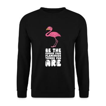 Lustige Flamingo-Grafik - Unisex Pullover - Schwarz - Vorne - Alina (178cm) & Michal (187cm)