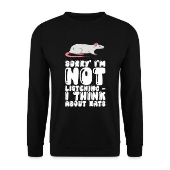 Sorry, Ich Höre Nicht Zu, Ich Denke An Ratten - Unisex Pullover - Schwarz - Vorne - Alina (178cm) & Michal (187cm)