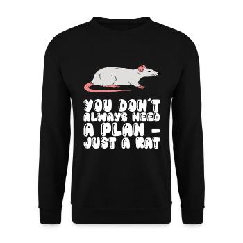 Man Braucht Nicht Immer Einen Plan, Nur Eine Ratte - Unisex Pullover - Schwarz - Vorne - Alina (178cm) & Michal (187cm)