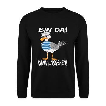 Nordsee Möwe Ostsee Urlaub Bin Da Kann Losgehen - Unisex Pullover - Schwarz - Vorne - Alina (178cm) & Michal (187cm)