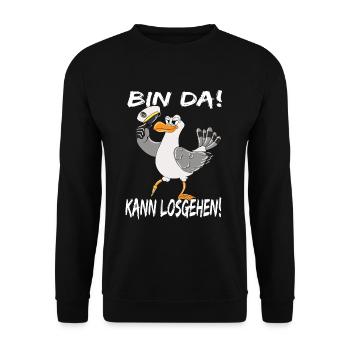Möwe Ostsee Nordsee Urlaub Bin Da Kann Losgehen - Unisex Pullover - Schwarz - Vorne - Alina (178cm) & Michal (187cm)