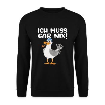 Möwe Im Urlaub Retro Sonne Ich Muss Gar Nix - Unisex Pullover - Schwarz - Vorne - Alina (178cm) & Michal (187cm)