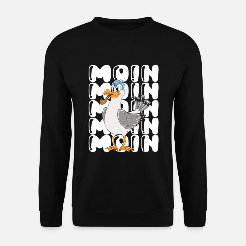 Moin Norddeutsch Möwe Mit Pfeife Lustige Möwe - Unisex Pullover - Schwarz