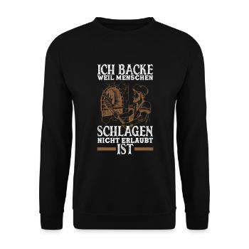 Ich Backe Weil Lustiges Backen Bäcker Geschenk - Unisex Pullover - Schwarz - Vorne - Alina (178cm) & Michal (187cm)