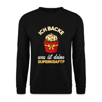 Ich Backe Was Ist Deine Superkraft Lustiges Backen - Unisex Pullover - Schwarz - Vorne - Alina (178cm) & Michal (187cm)